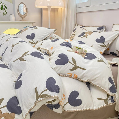 Magnifique ensemble de literie 4 pièces à motif floral avec housse de couette