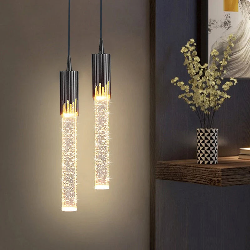 Suspension cylindrique en verre transparent