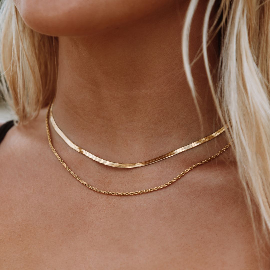 Gold Bar Layered Necklace with Chain and Choker - Halri