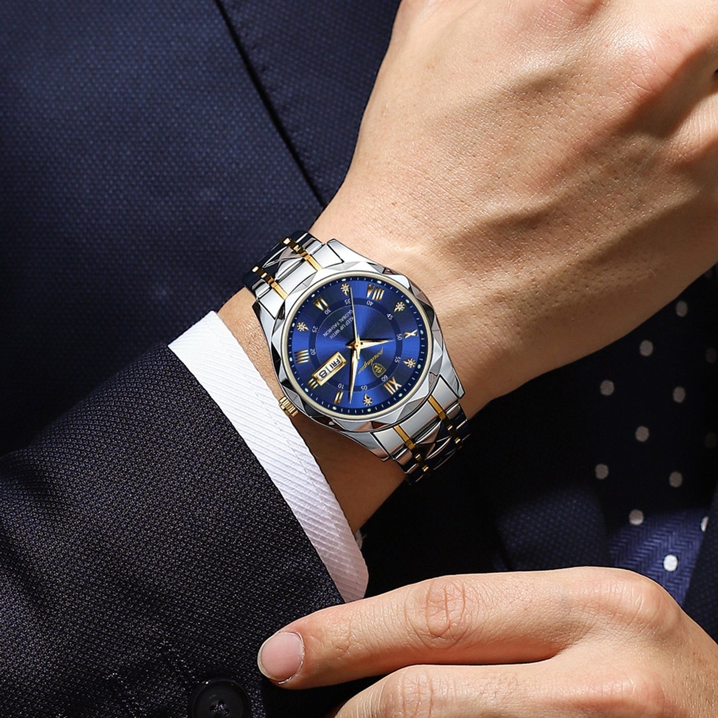 Men's Silver Stainless Steel Watch with Glow Dial