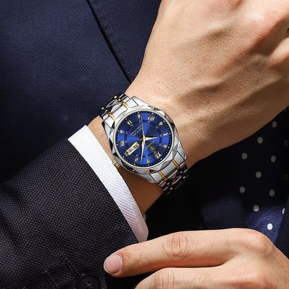 Men's Silver Stainless Steel Watch with Glow Dial