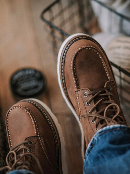 Rugged Genuine Leather Moc Toe Boots