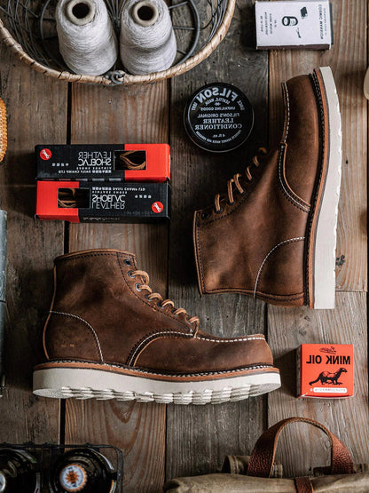 Rugged Genuine Leather Moc Toe Boots