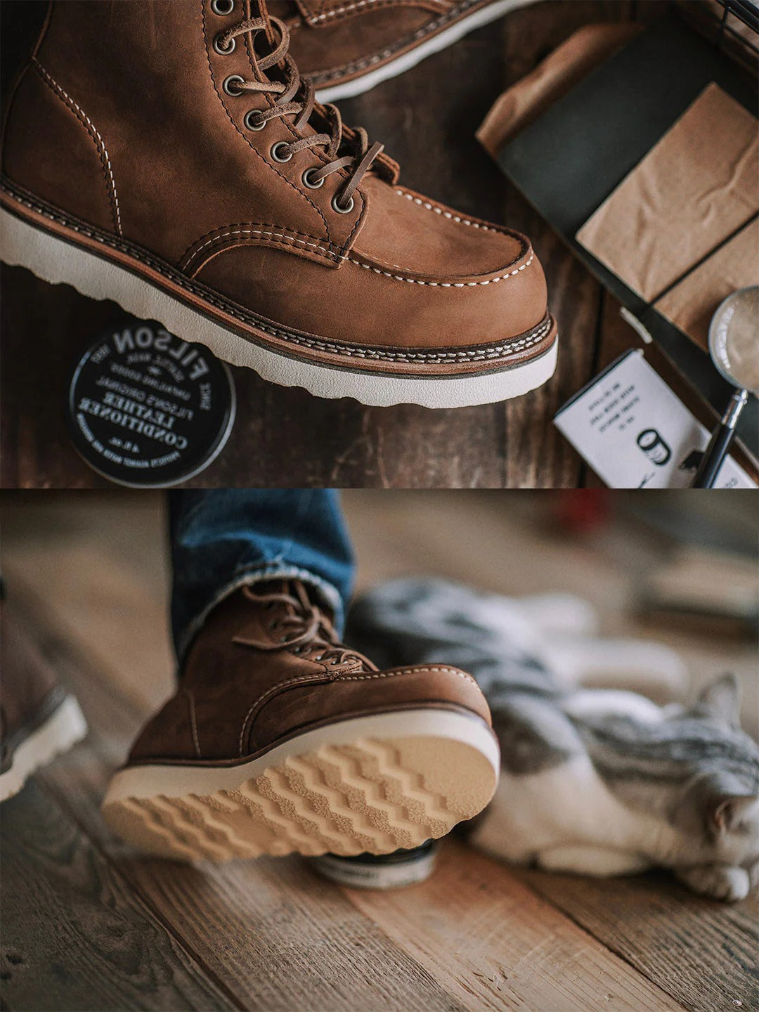Rugged Genuine Leather Moc Toe Boots