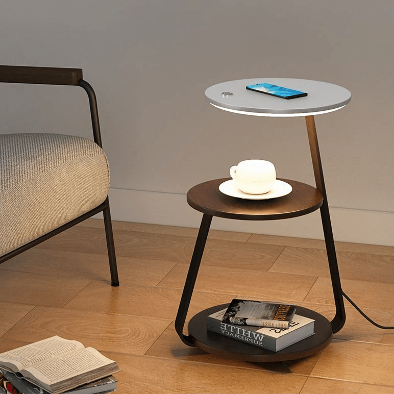 Bedside Table Lamp with 2 Tier Shelf and Built in Light