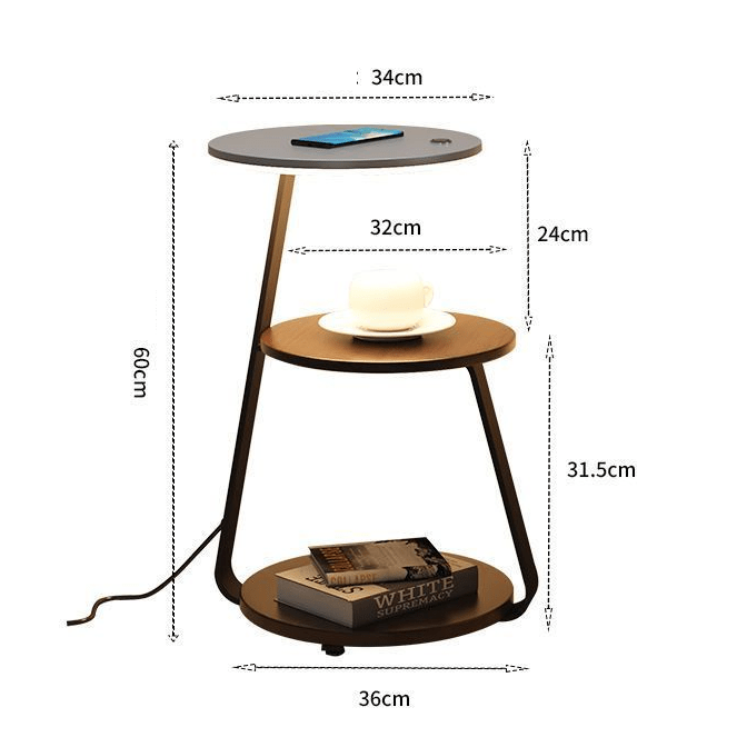 Bedside Table Lamp with 2 Tier Shelf and Built in Light