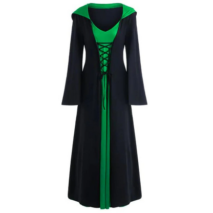 Gothic Women's Lace Up Hooded Cape Cloak Dress