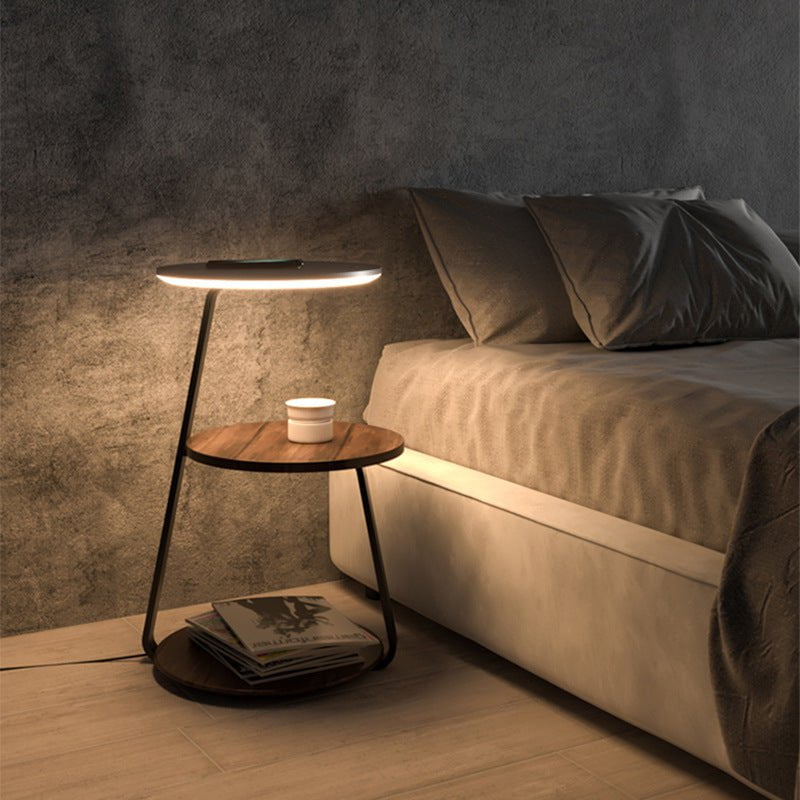 Bedside Table Lamp with 2 Tier Shelf and Built in Light - Halri