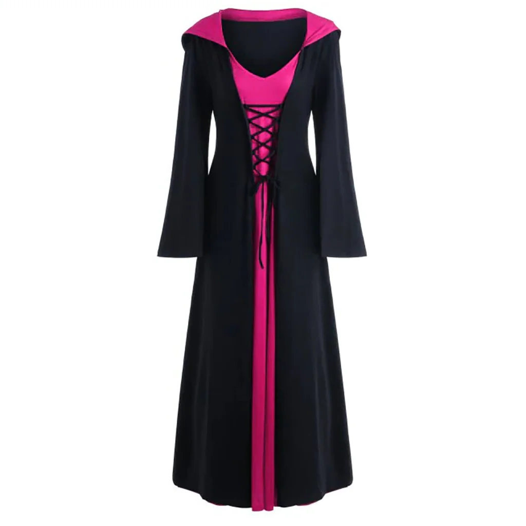 Gothic Women's Lace Up Hooded Cape Cloak Dress