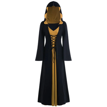 Gothic Women's Lace Up Hooded Cape Cloak Dress