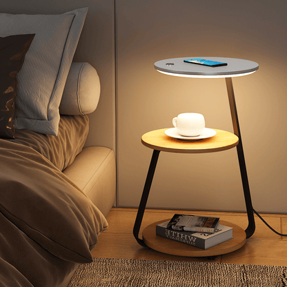 Bedside Table Lamp with 2 Tier Shelf and Built in Light