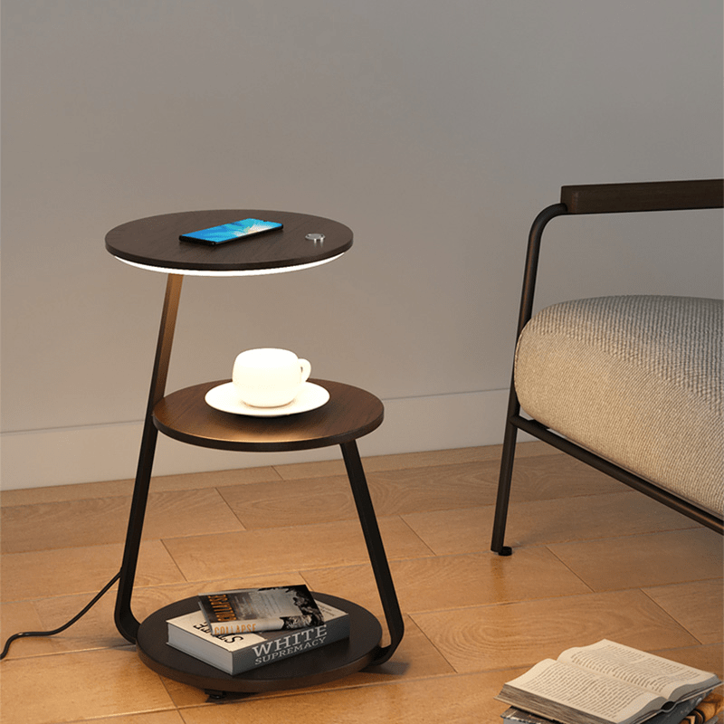 Bedside Table Lamp with 2 Tier Shelf and Built in Light