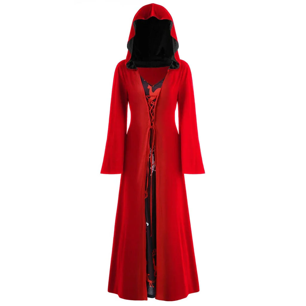 Gothic Women's Lace Up Hooded Cape Cloak Dress