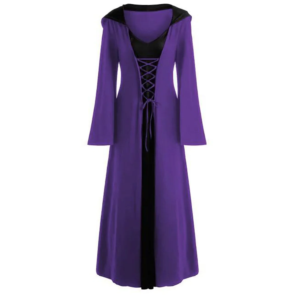 Gothic Women's Lace Up Hooded Cape Cloak Dress