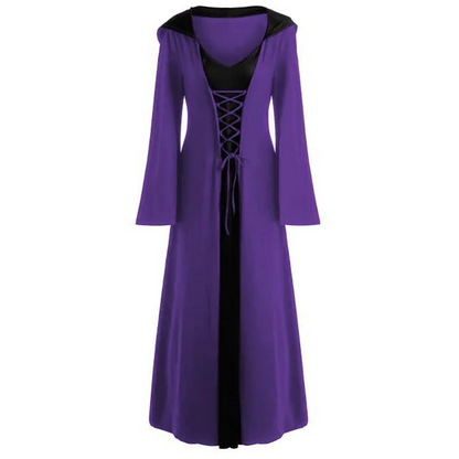 Gothic Women's Lace Up Hooded Cape Cloak Dress