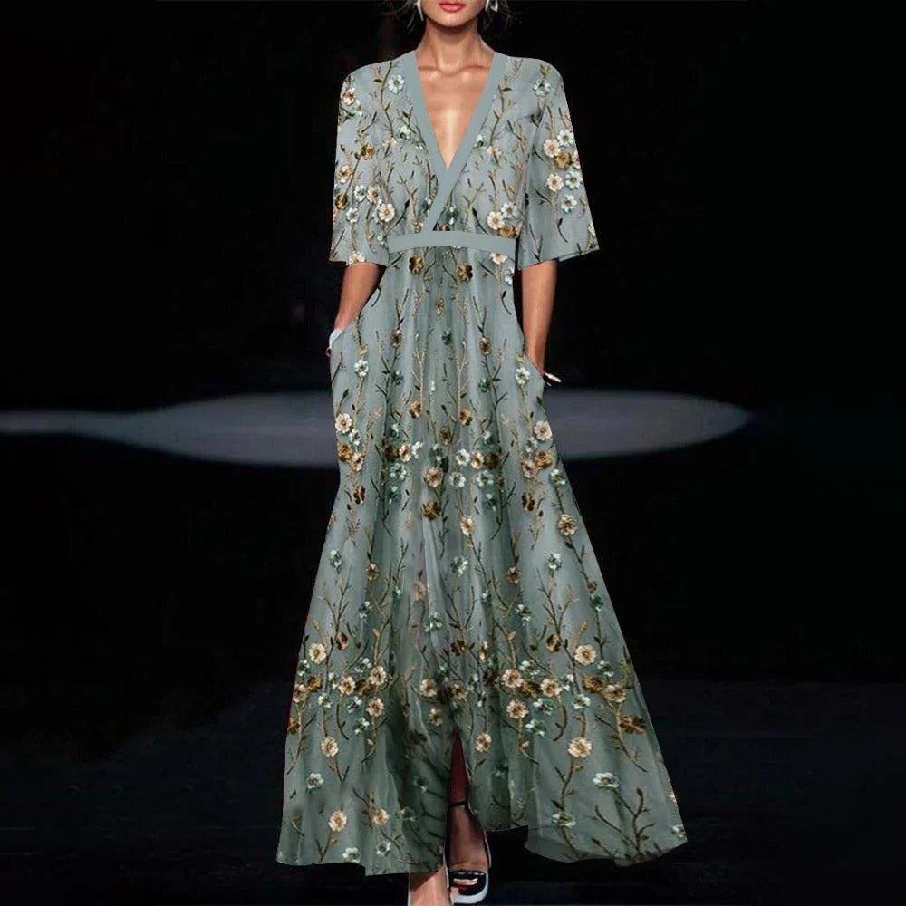 Fresh Mint Maxi Dress with Short Sleeves - Befez