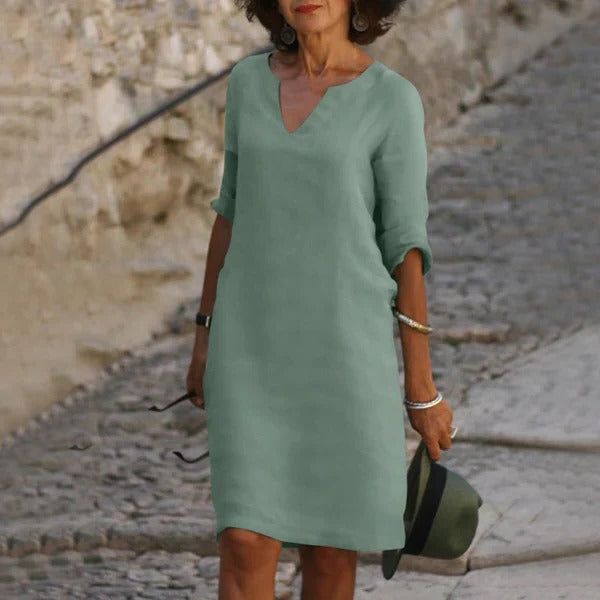 Sleeveless is not an option since it changes the product type, so: 
Casual V-Neck Midi Dress