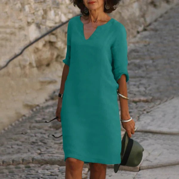 Sleeveless is not an option since it changes the product type, so: 
Casual V-Neck Midi Dress