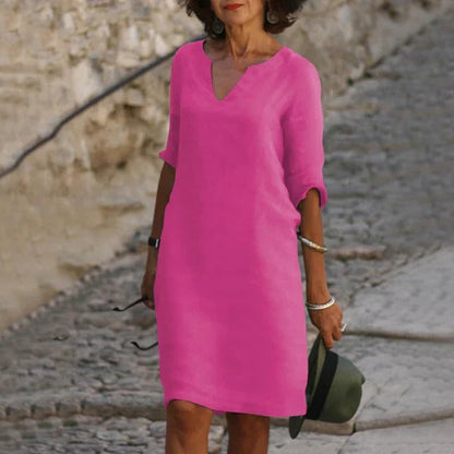 Sleeveless is not an option since it changes the product type, so: 
Casual V-Neck Midi Dress