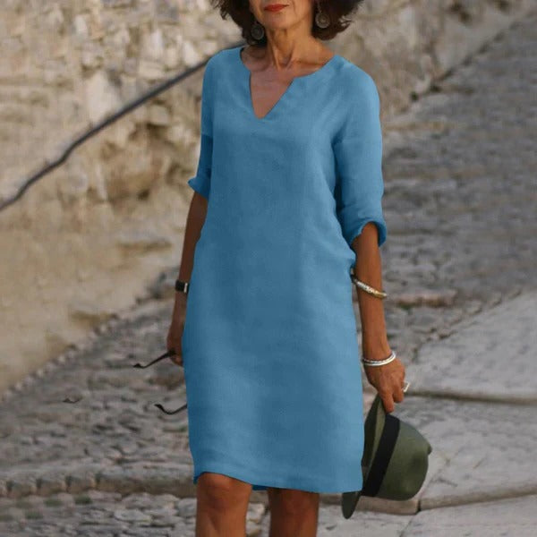 Sleeveless is not an option since it changes the product type, so: 
Casual V-Neck Midi Dress