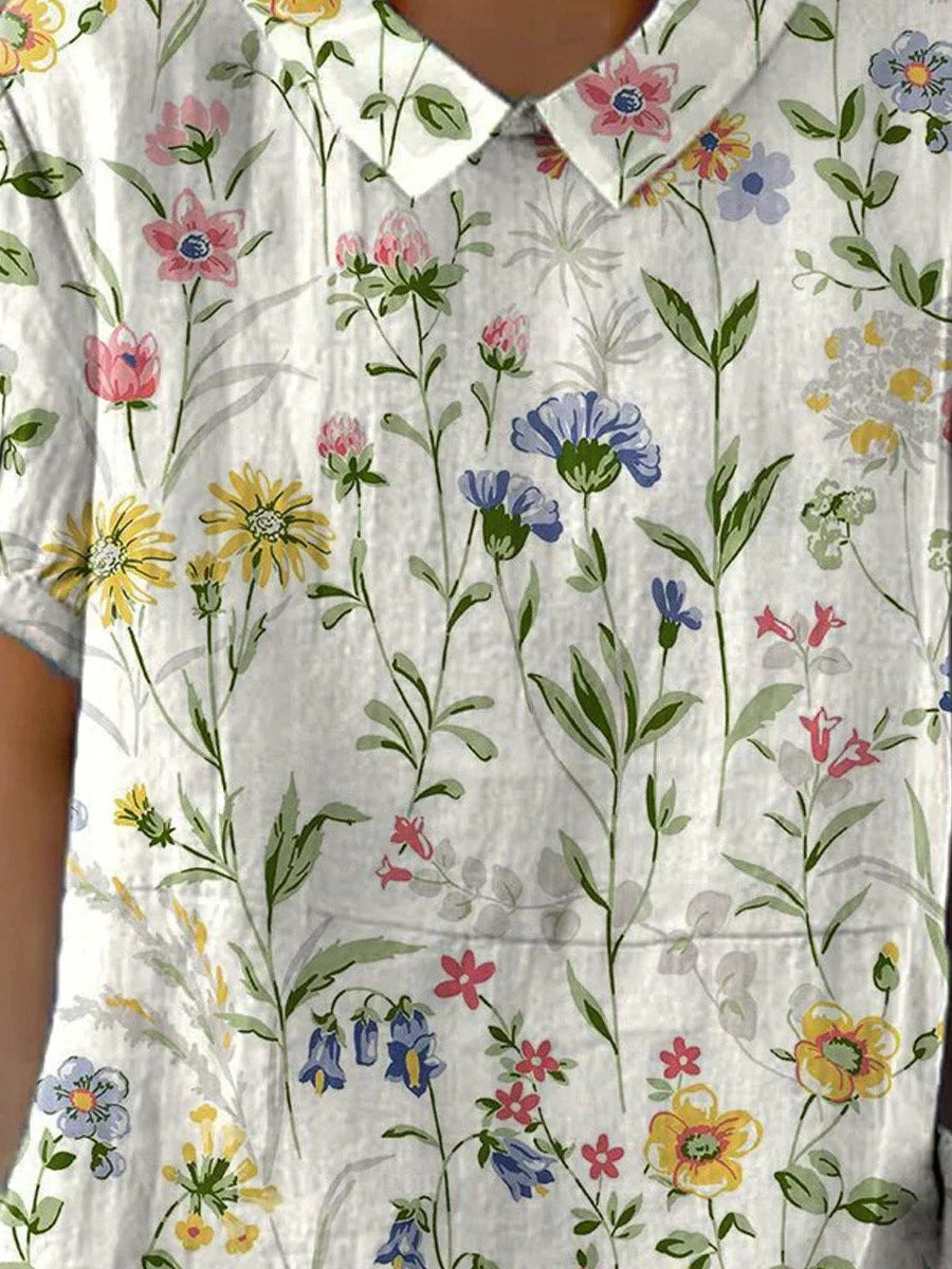 Relaxed Fit Floral Print Women's Cotton Shirt - Halri