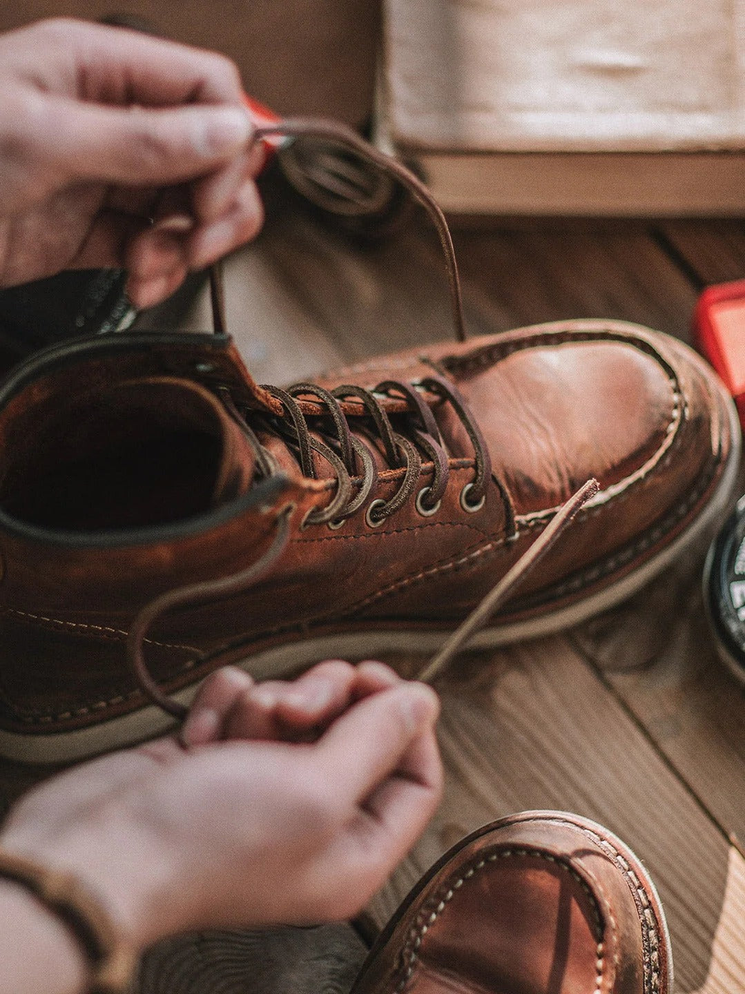 Rugged Genuine Leather Moc Toe Boots