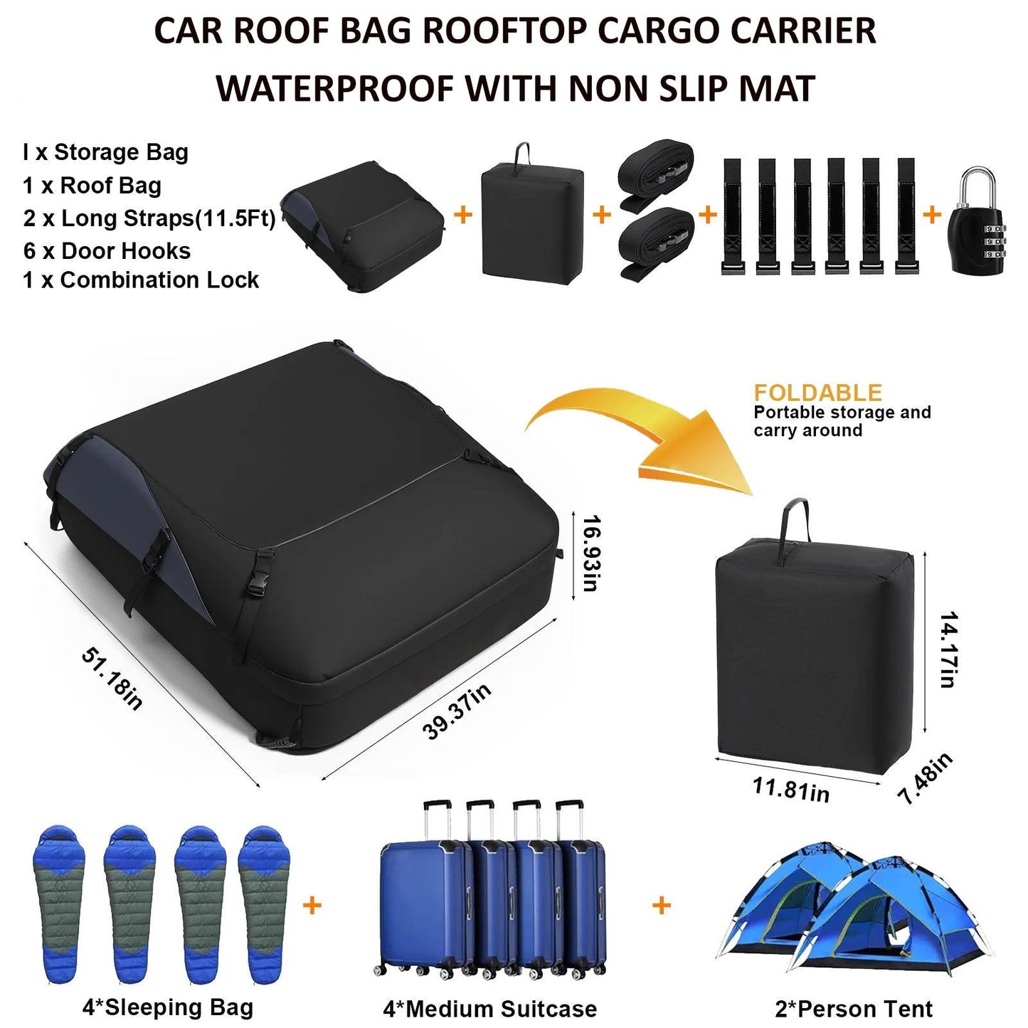 Waterproof Car Top Cargo Carrier With Anti Slip Pad