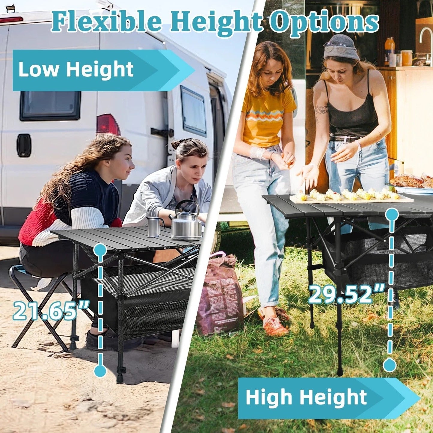 Portable Outdoor Folding Table with Shelf