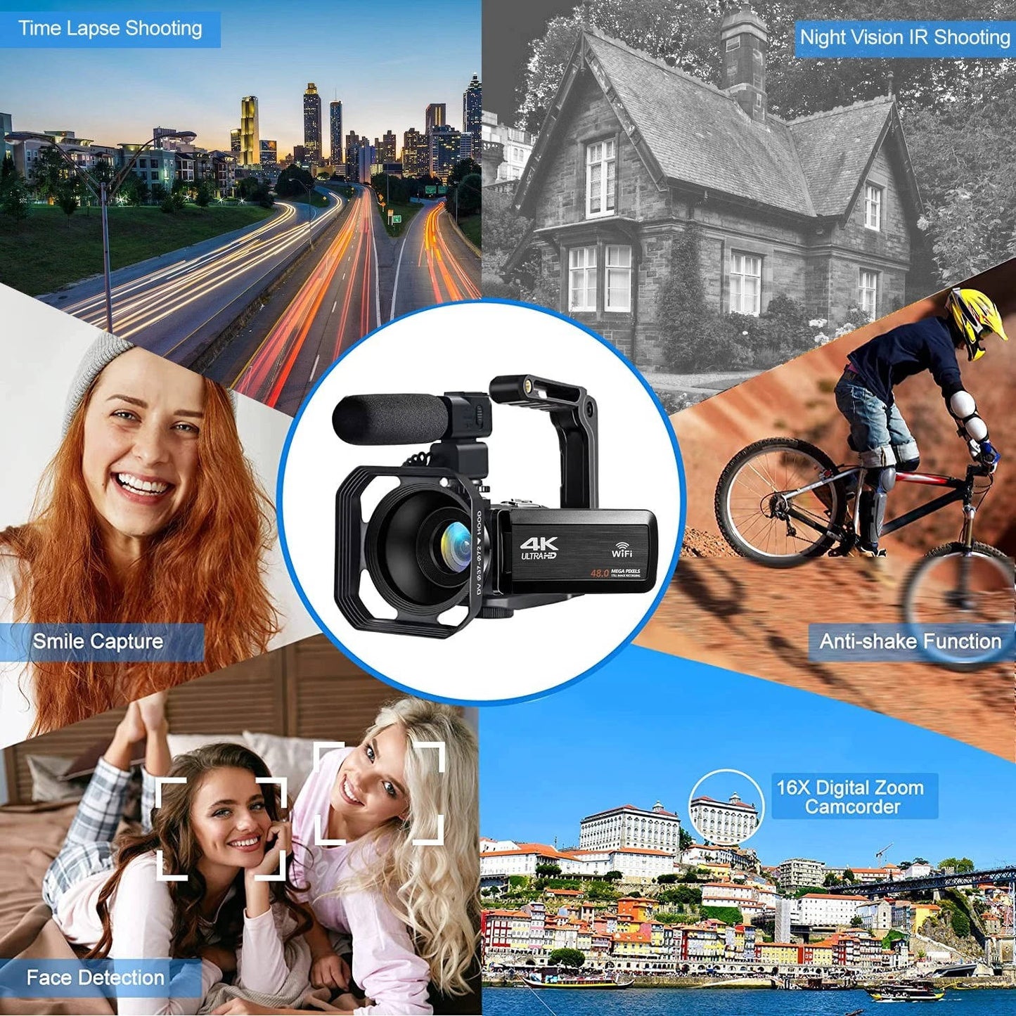 Ultra HD WiFi Vlogging Camera 4K 48MP Camcorder