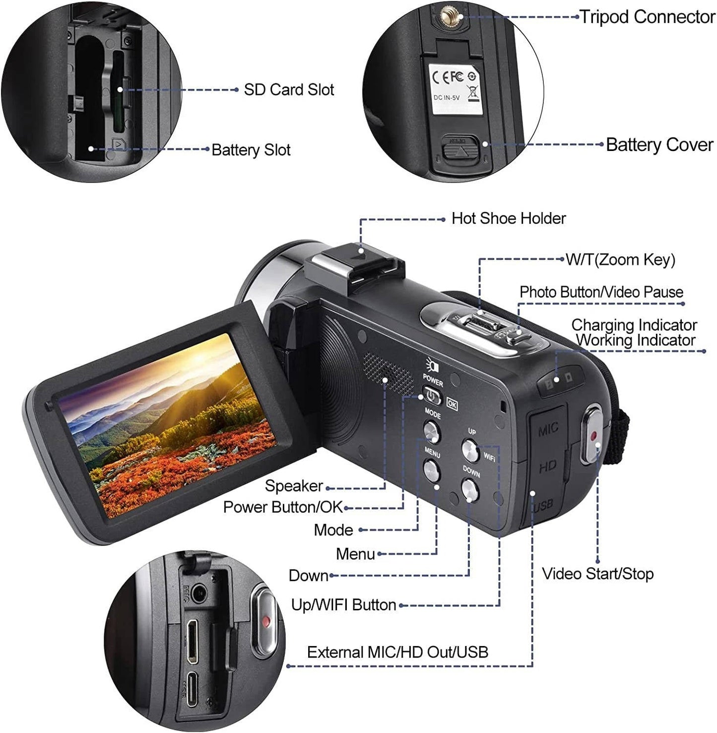 Ultra HD WiFi Vlogging Camera 4K 48MP Camcorder