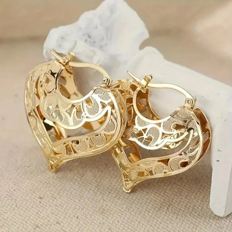 Beautiful Heart Shaped Gold Drop Earrings - Halri