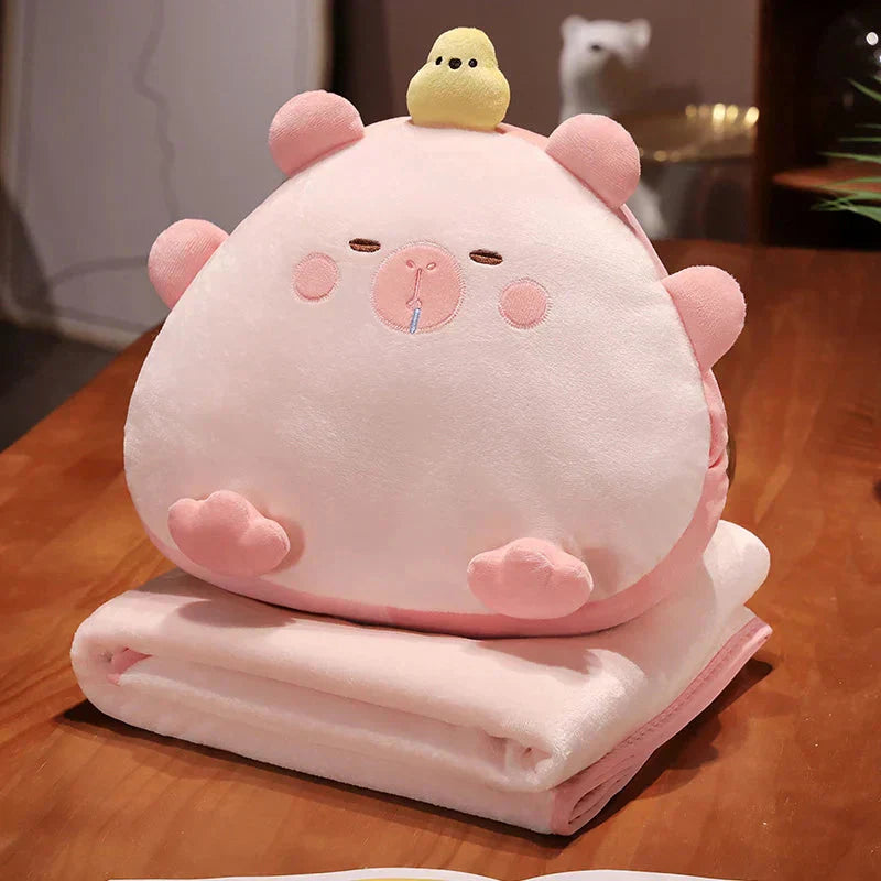 Adorable ensemble de coussins et couvertures en peluche douce Capybara