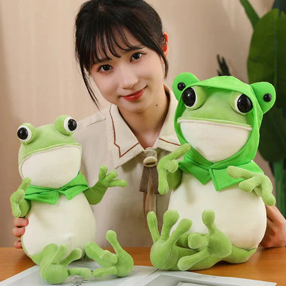 Peluche grenouille verte mignonne avec chapeau