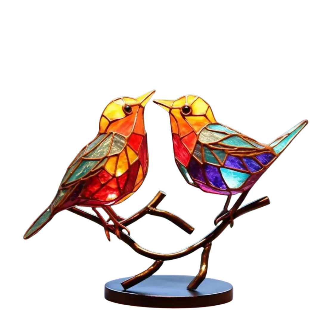 Sculpture décorative en forme de perchoir à oiseaux aux couleurs vives