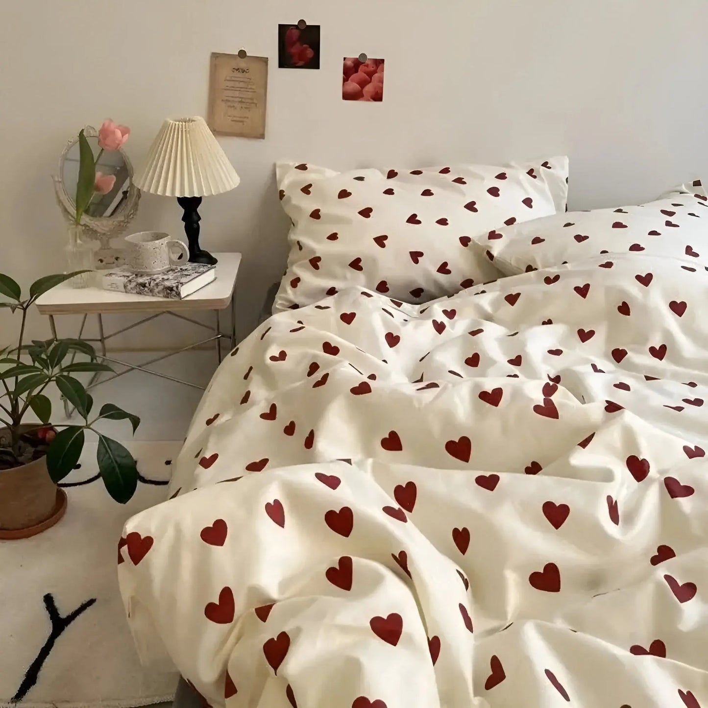 Ensemble de literie à motif cœur romantique