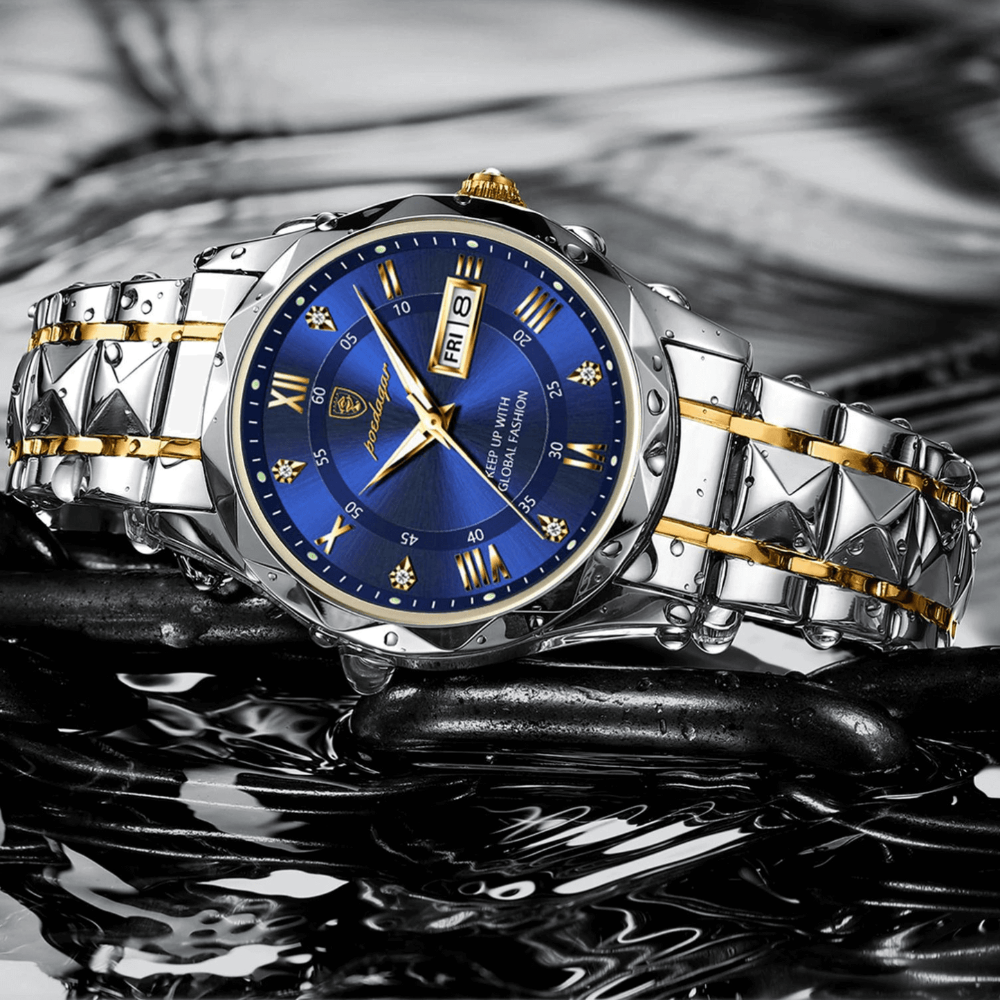 Men's Silver Stainless Steel Watch with Glow Dial