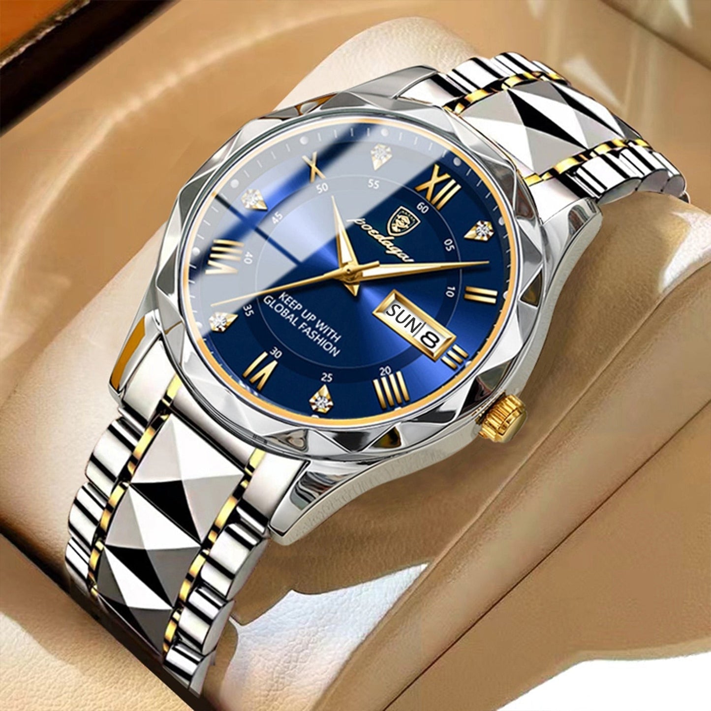 Men's Silver Stainless Steel Watch with Glow Dial