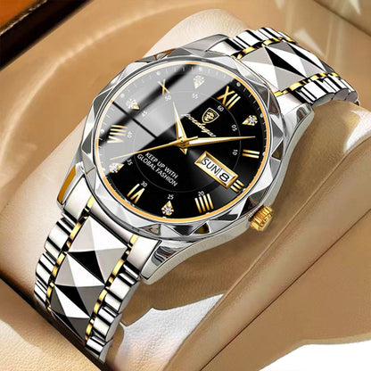 Men's Silver Stainless Steel Watch with Glow Dial