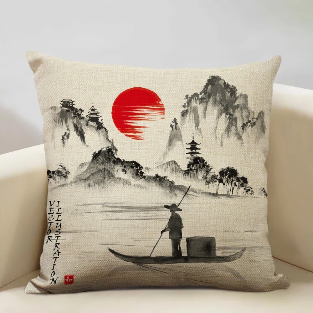 Housse de coussin Mont Fuji d'inspiration japonaise traditionnelle