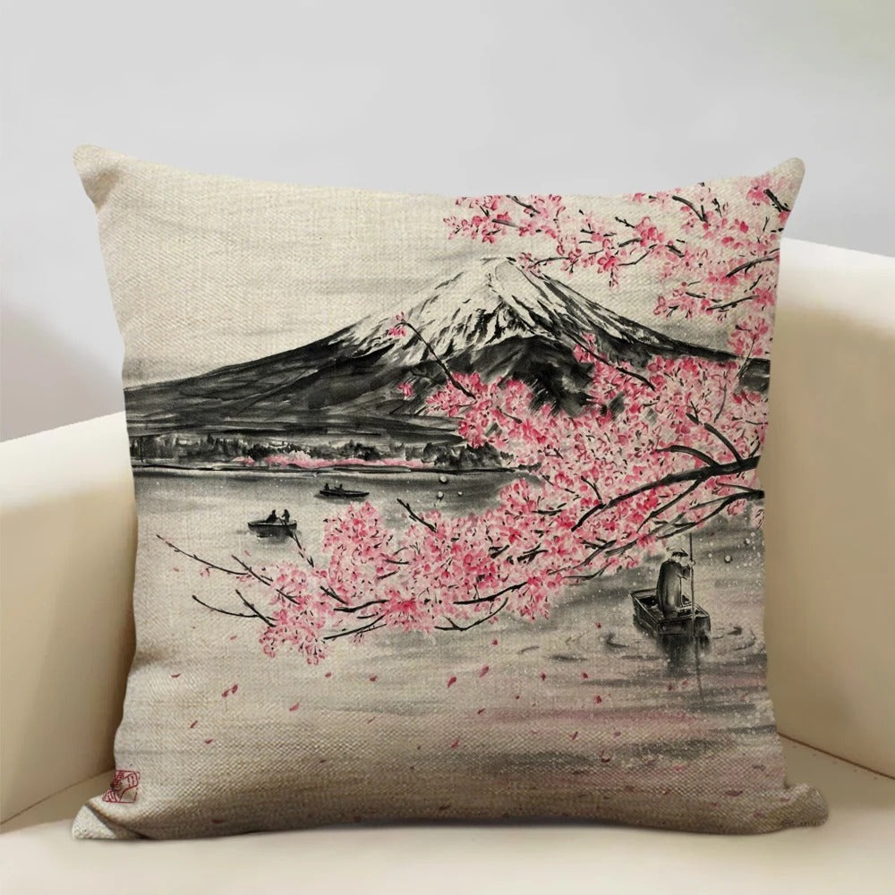 Housse de coussin Mont Fuji d'inspiration japonaise traditionnelle