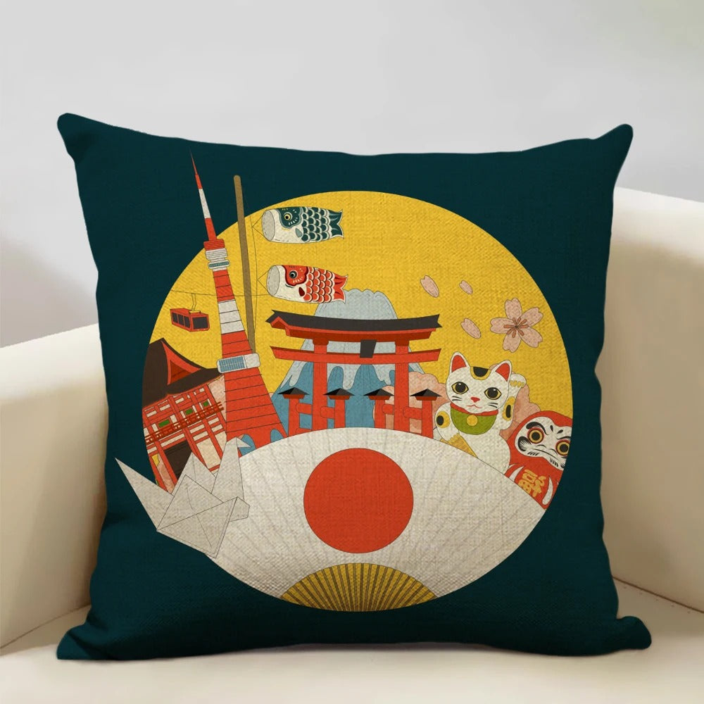 Housse de coussin Mont Fuji d'inspiration japonaise traditionnelle