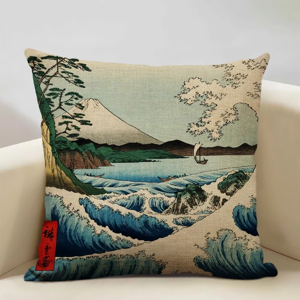 Housse de coussin Mont Fuji d'inspiration japonaise traditionnelle