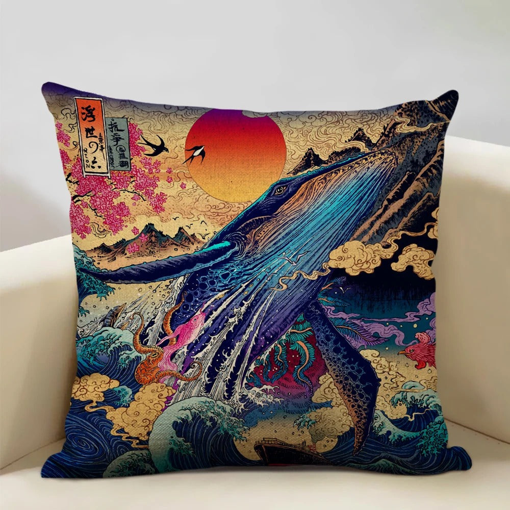 Housse de coussin Mont Fuji d'inspiration japonaise traditionnelle