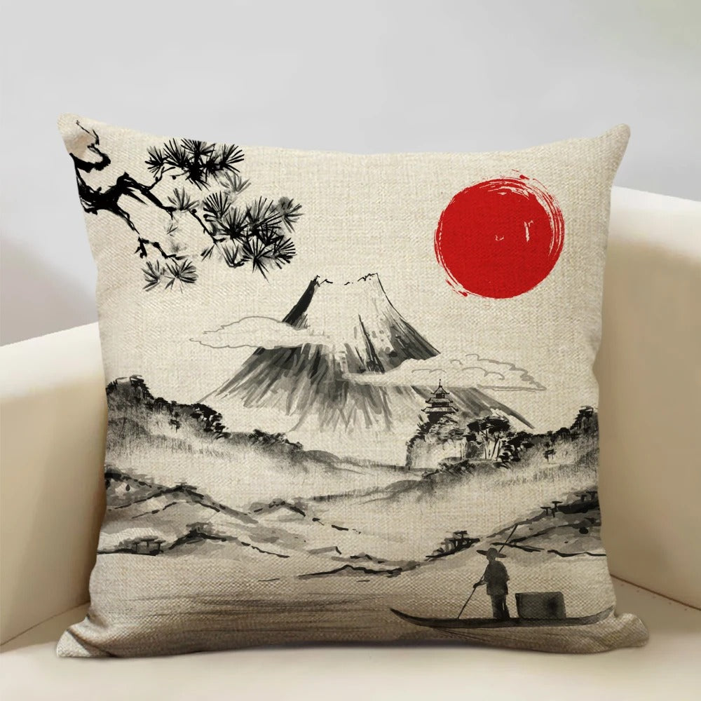 Housse de coussin Mont Fuji d'inspiration japonaise traditionnelle