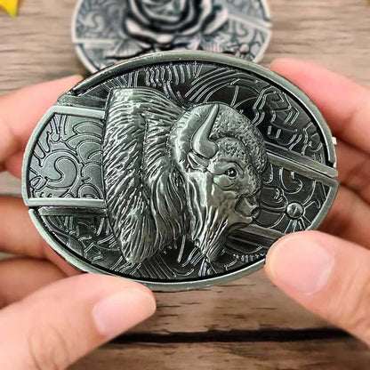 Boucle de ceinture ovale argentée de style western 