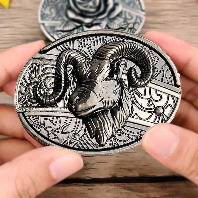 Boucle de ceinture ovale argentée de style western 