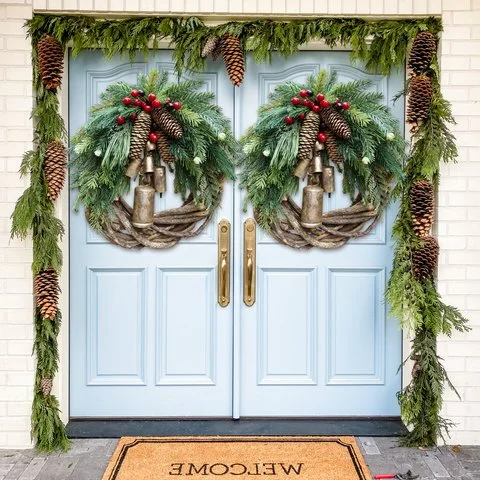 Rustic Christmas Door Wreath, Country Holiday Wreath, Winter Pine Wreath