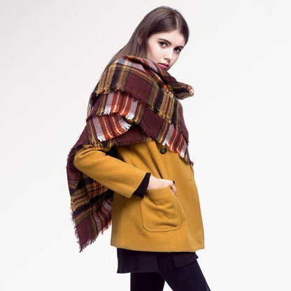Écharpe d'hiver chaude en tricot à carreaux pour femmes