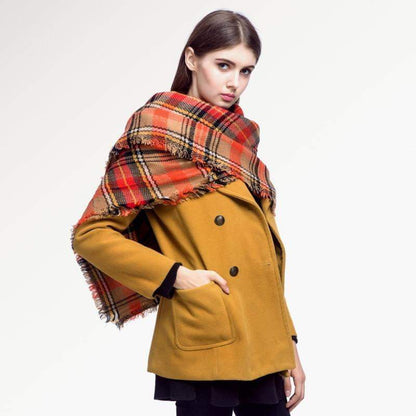 Écharpe d'hiver chaude en tricot à carreaux pour femmes