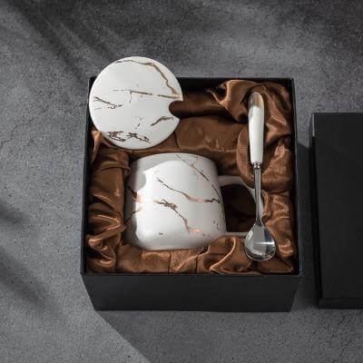 Coffret cadeau de tasses à café de luxe au design marbré